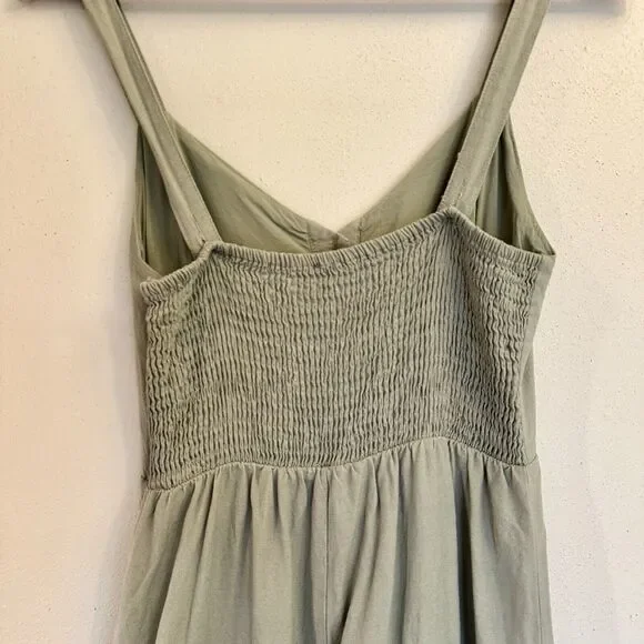 Lulus Small Sage‎ Green Striped Jumpsuit Wide Leg Button Front Adjustable Straps - Picture 7 of 16